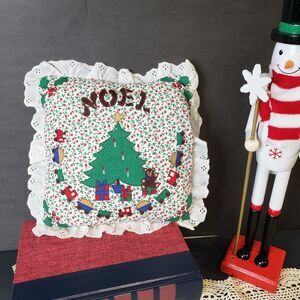 Vintage Christmas Themed Tree Ruffled Lace Edge Mini Throw Pillow 8x9 Small